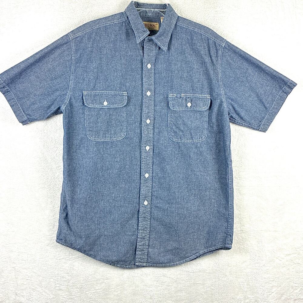 VTG Big Mac Oxford Camp Shirt Mens L Classic Workwear 80s 90s Western Denim
